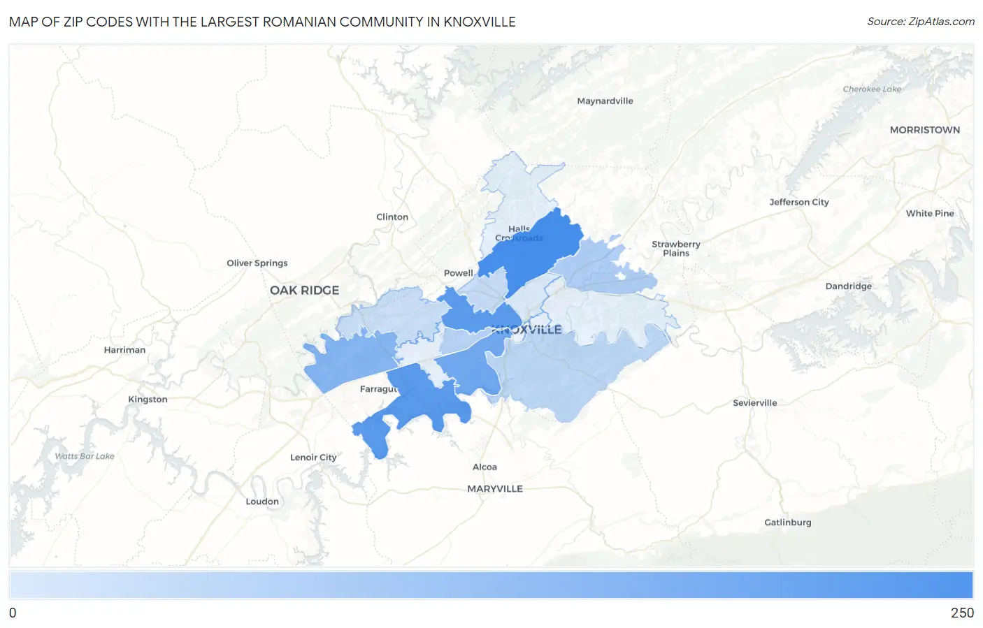 Zip Codes with the Largest Romanian Community in Knoxville Map