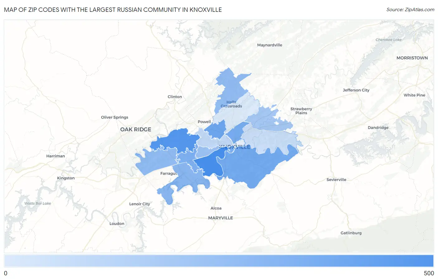 Zip Codes with the Largest Russian Community in Knoxville Map