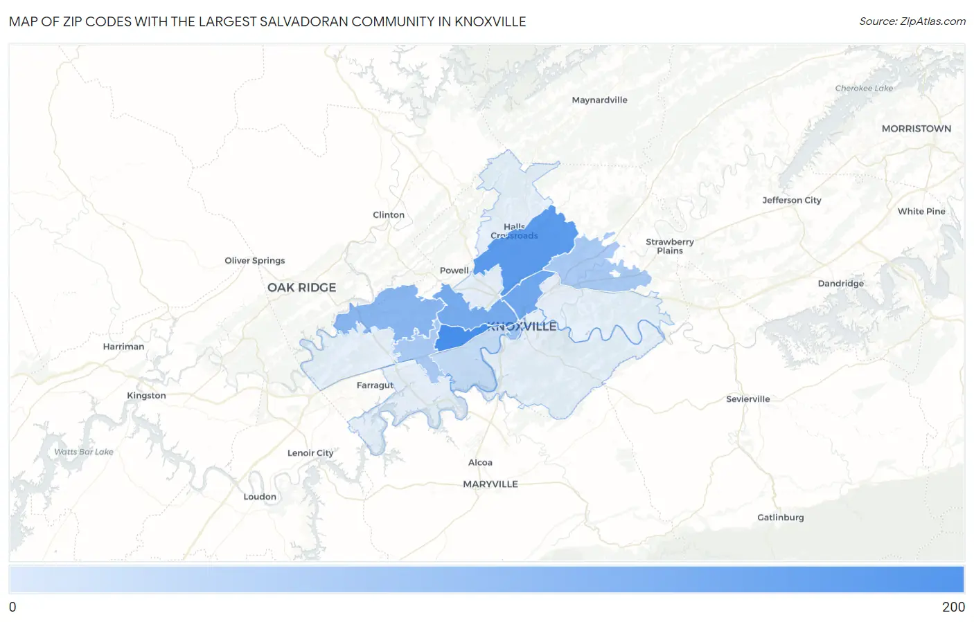 Zip Codes with the Largest Salvadoran Community in Knoxville Map