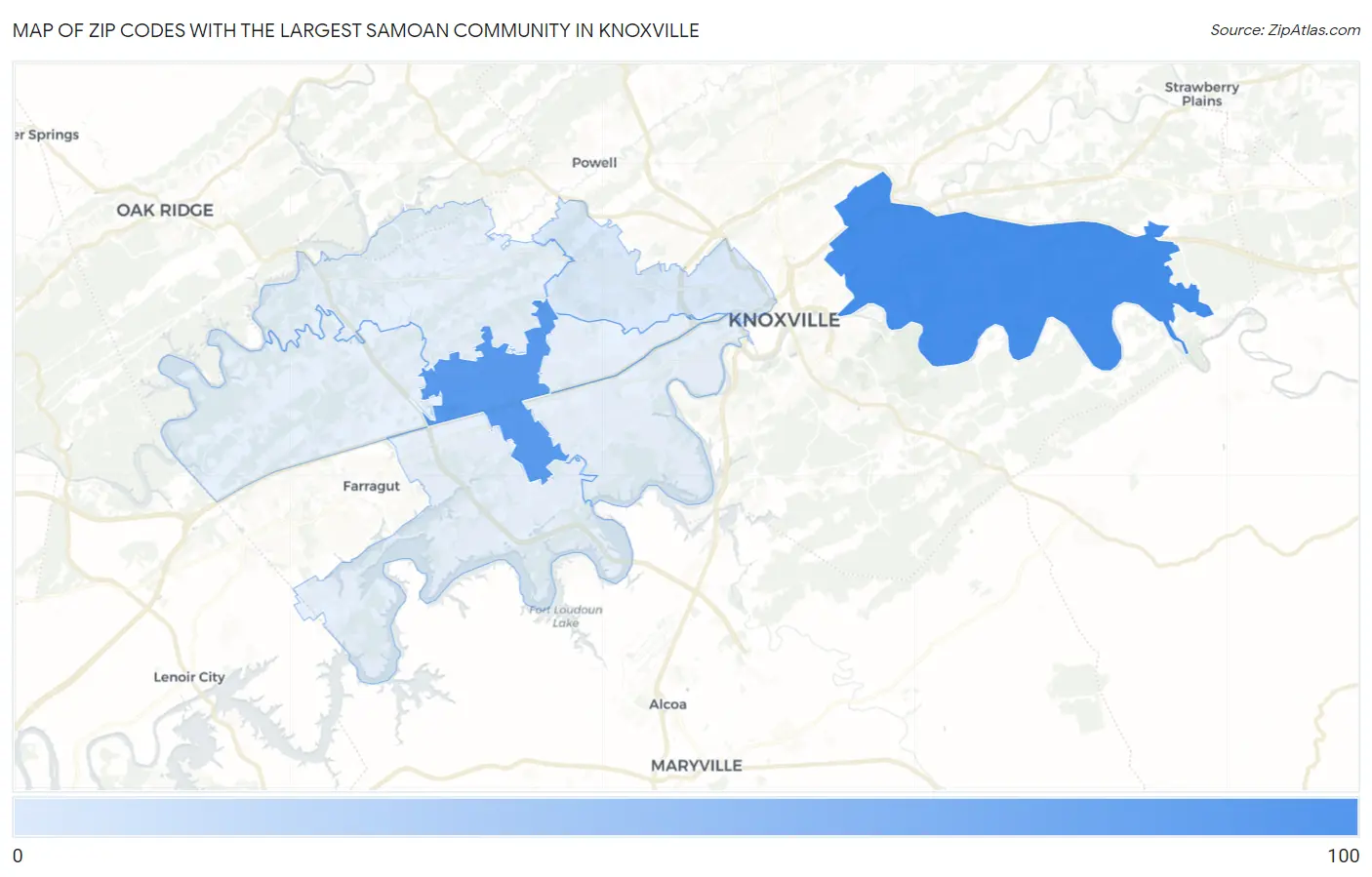 Zip Codes with the Largest Samoan Community in Knoxville Map