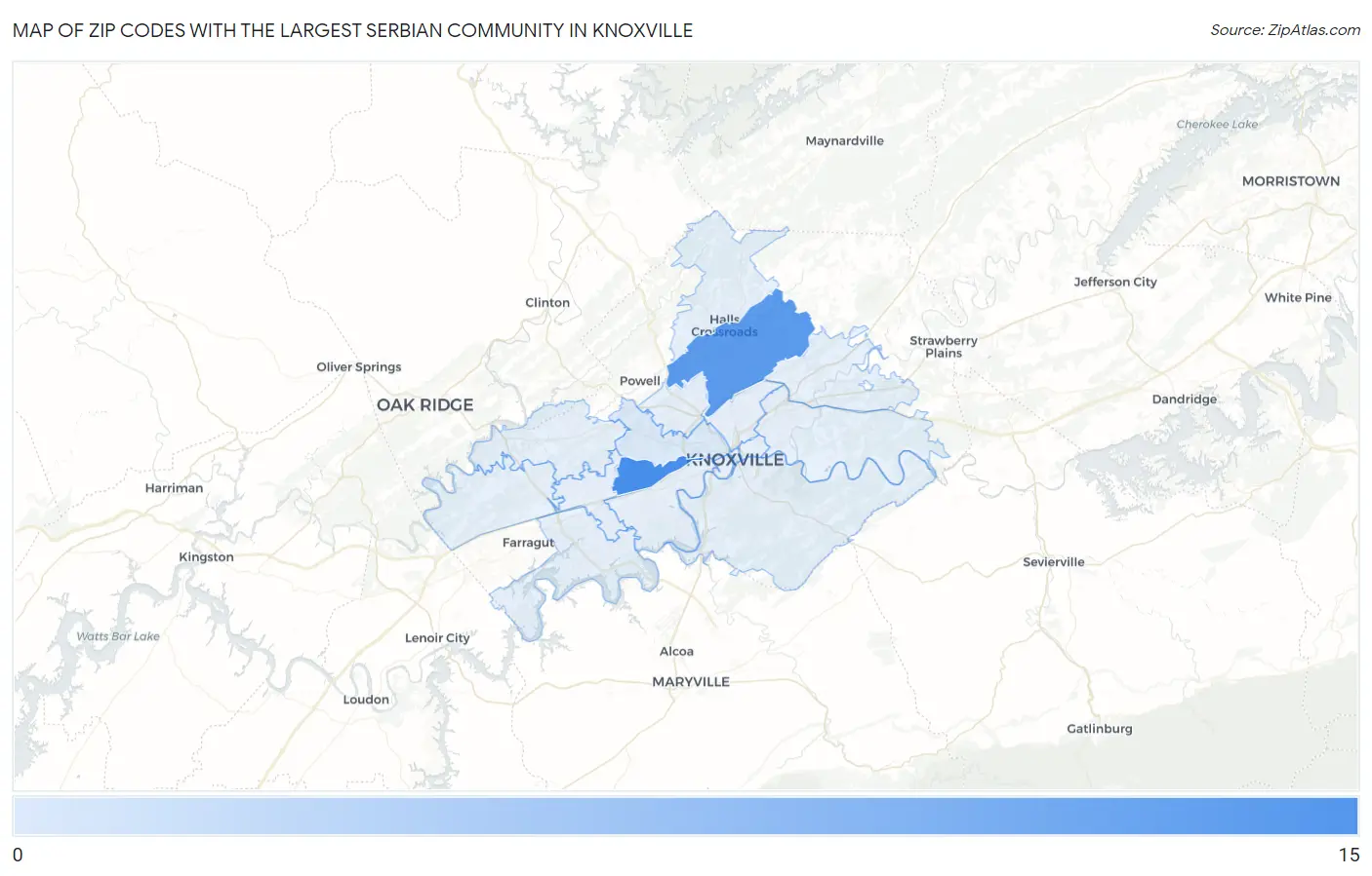 Zip Codes with the Largest Serbian Community in Knoxville Map