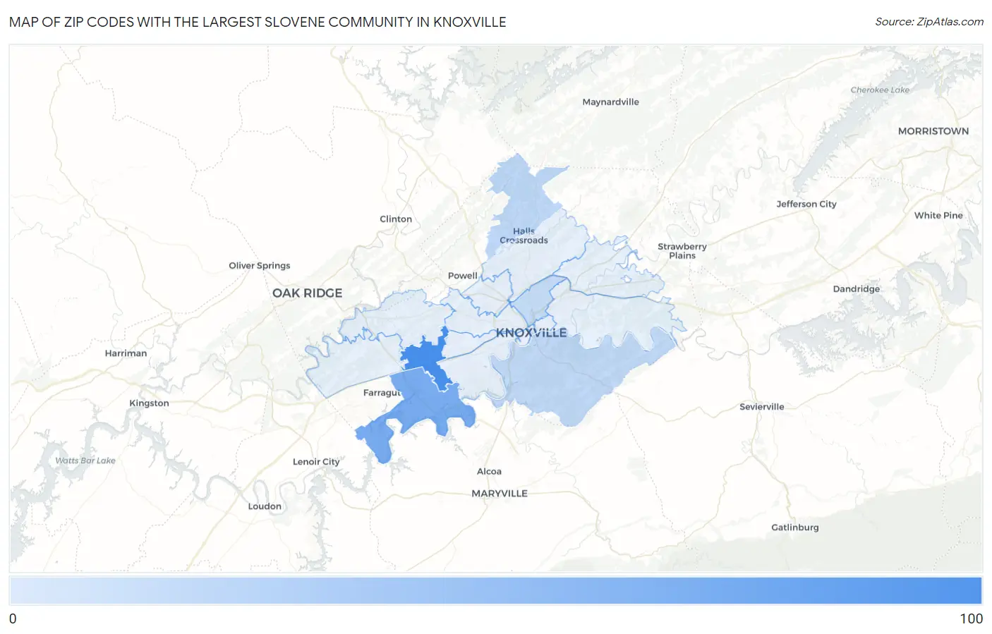 Zip Codes with the Largest Slovene Community in Knoxville Map