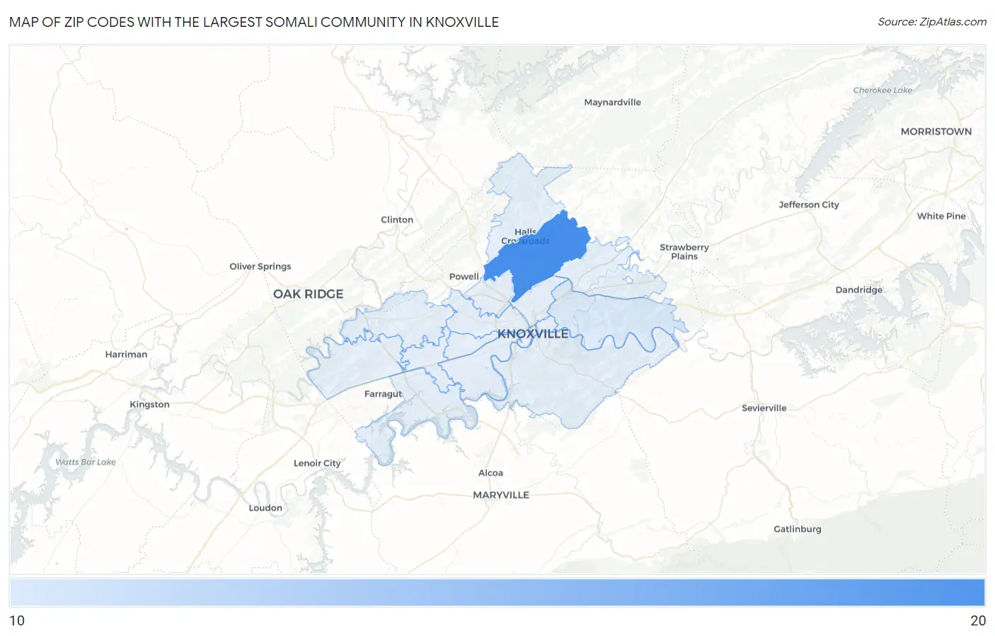 Zip Codes with the Largest Somali Community in Knoxville Map