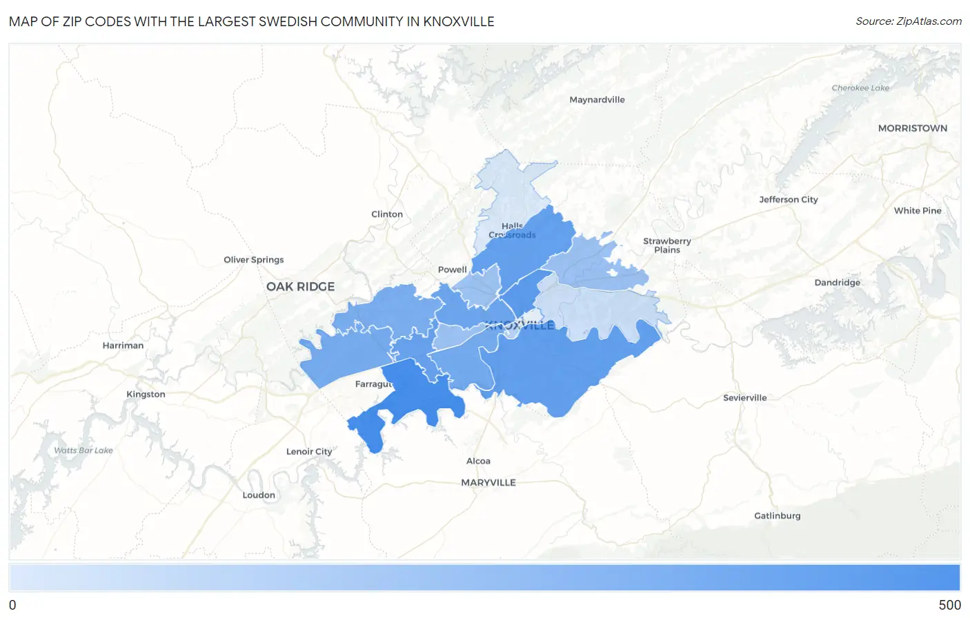 Zip Codes with the Largest Swedish Community in Knoxville Map