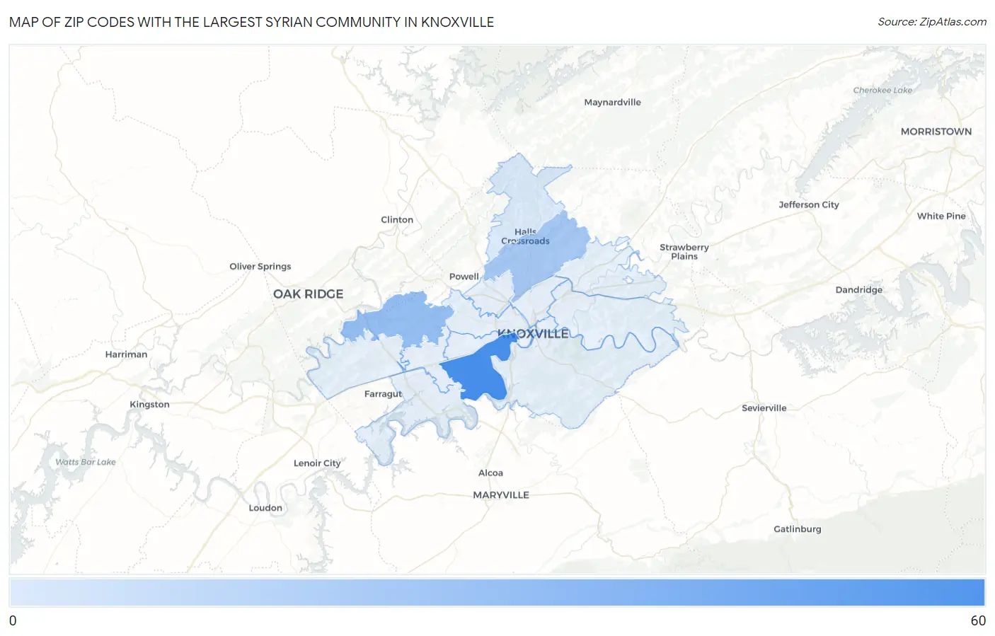 Zip Codes with the Largest Syrian Community in Knoxville Map