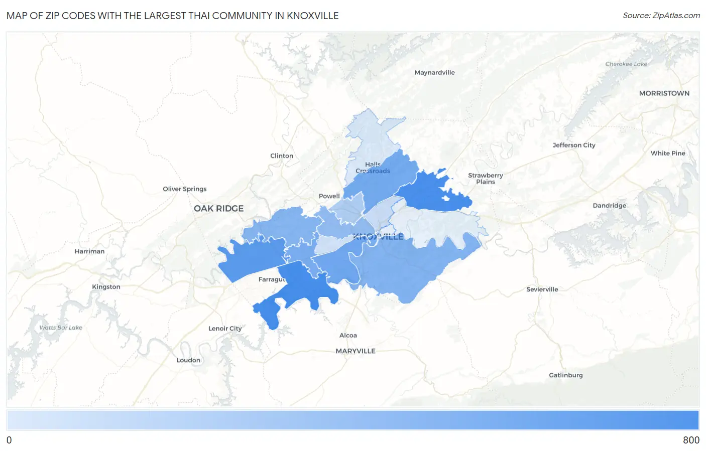Zip Codes with the Largest Thai Community in Knoxville Map