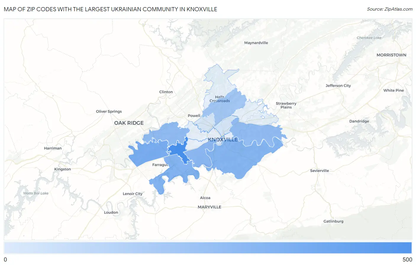 Zip Codes with the Largest Ukrainian Community in Knoxville Map