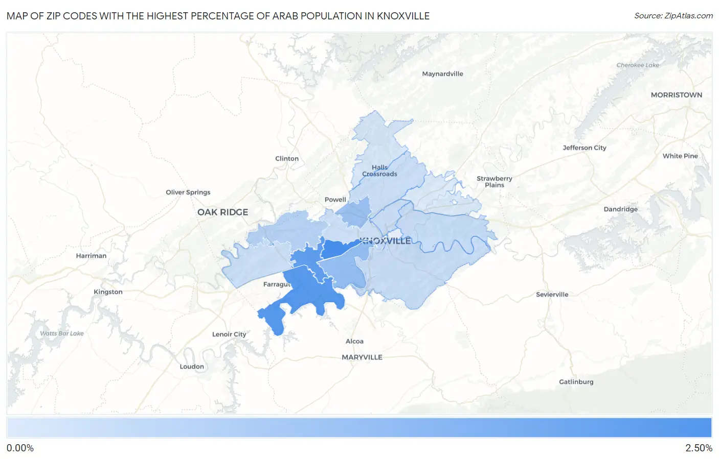 Zip Codes with the Highest Percentage of Arab Population in Knoxville Map