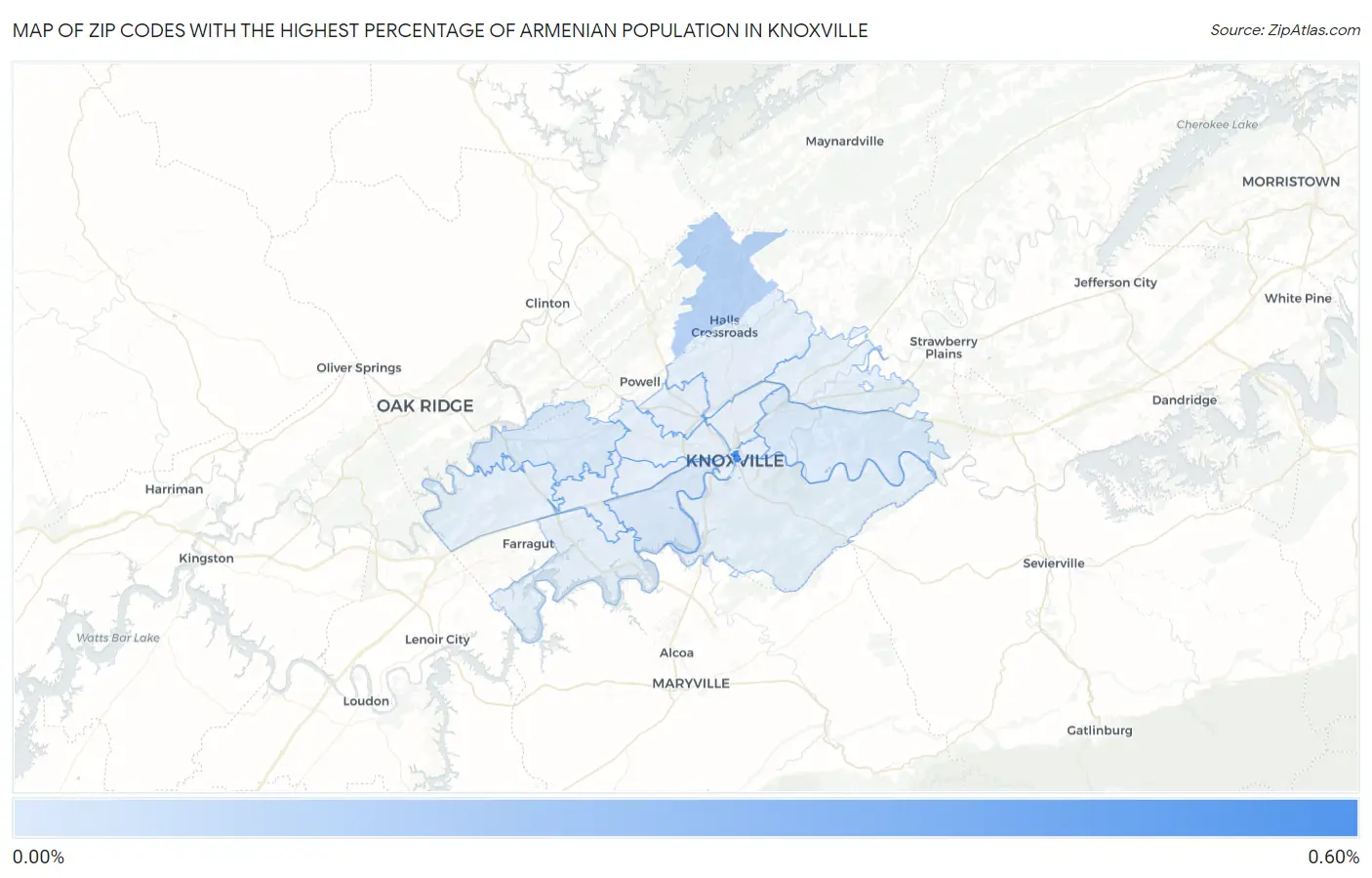 Zip Codes with the Highest Percentage of Armenian Population in Knoxville Map