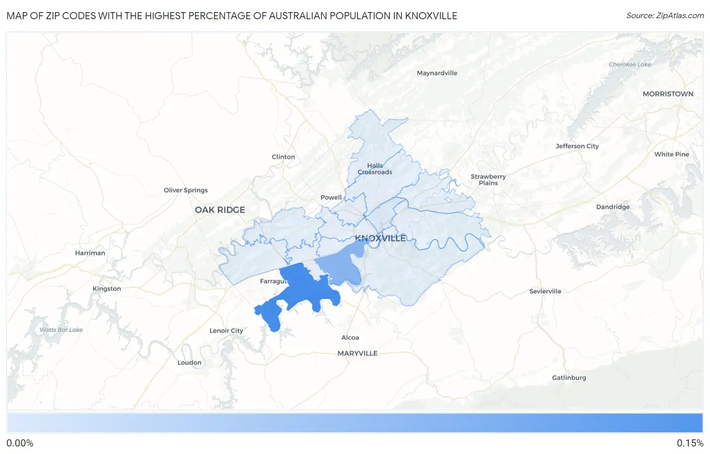 Zip Codes with the Highest Percentage of Australian Population in Knoxville Map