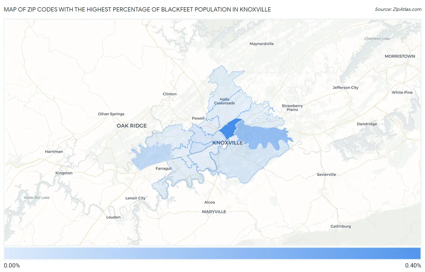 Zip Codes with the Highest Percentage of Blackfeet Population in Knoxville Map