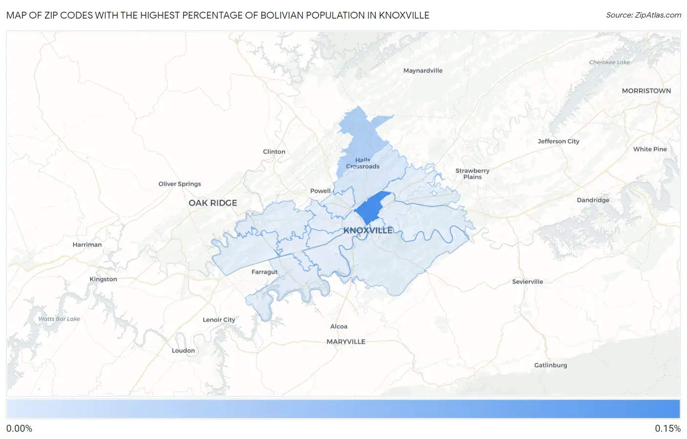 Zip Codes with the Highest Percentage of Bolivian Population in Knoxville Map