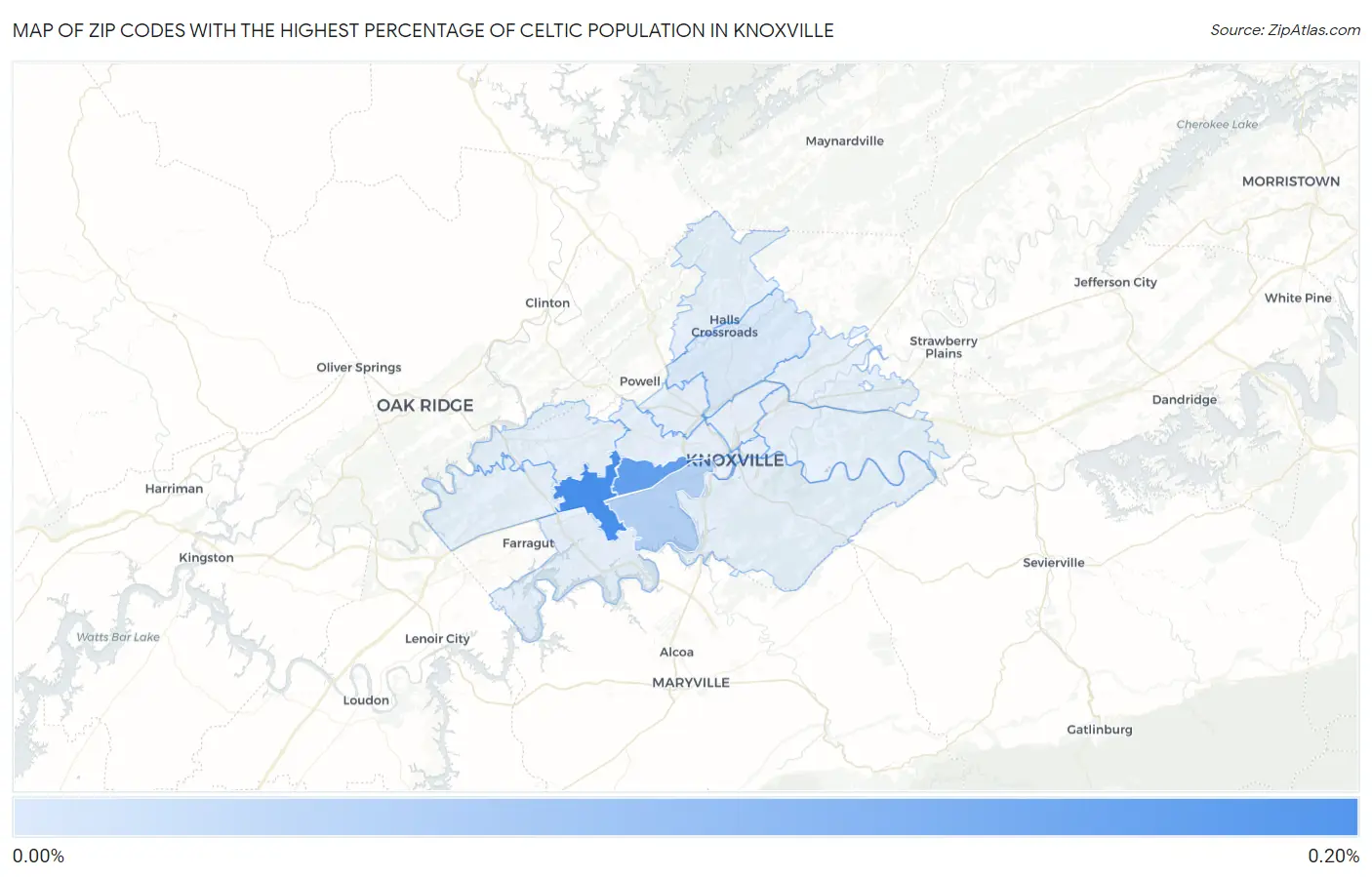 Zip Codes with the Highest Percentage of Celtic Population in Knoxville Map