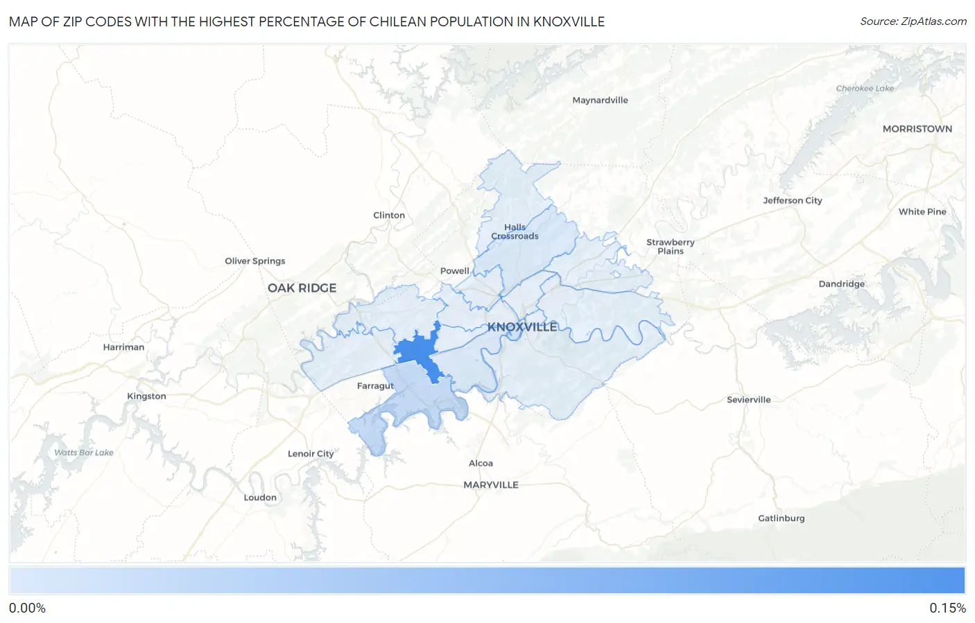 Zip Codes with the Highest Percentage of Chilean Population in Knoxville Map