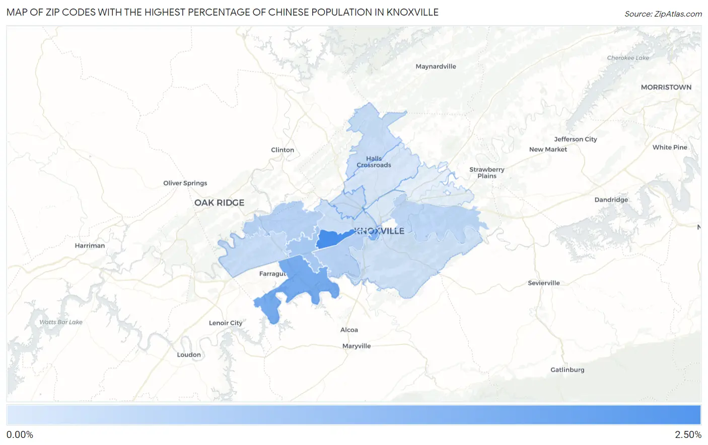 Zip Codes with the Highest Percentage of Chinese Population in Knoxville Map