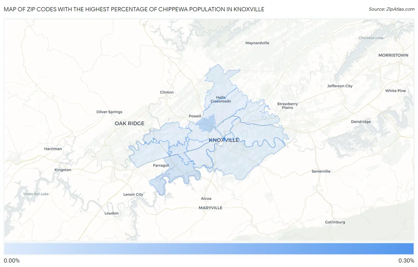 Zip Codes with the Highest Percentage of Chippewa Population in Knoxville Map