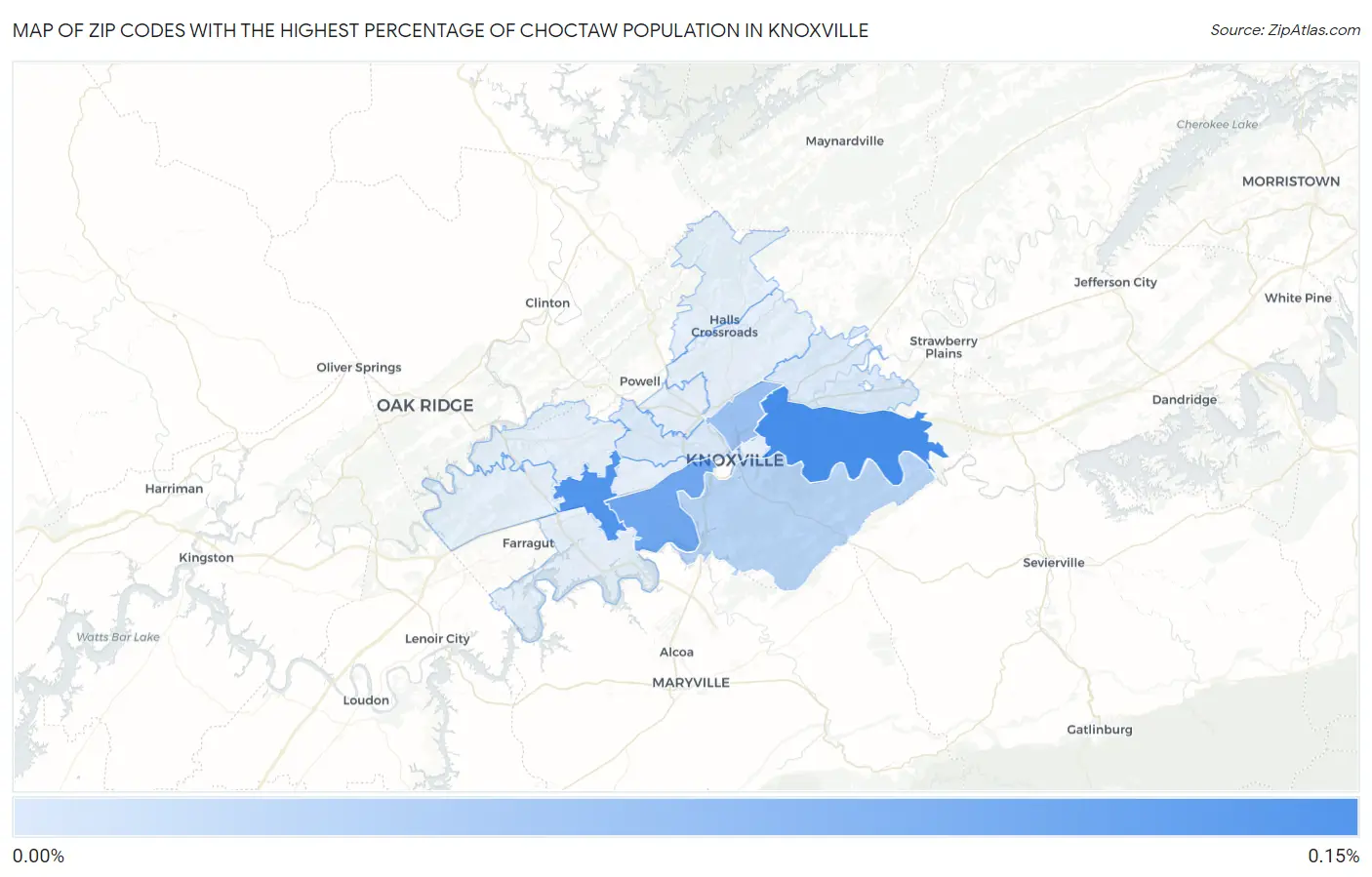 Zip Codes with the Highest Percentage of Choctaw Population in Knoxville Map