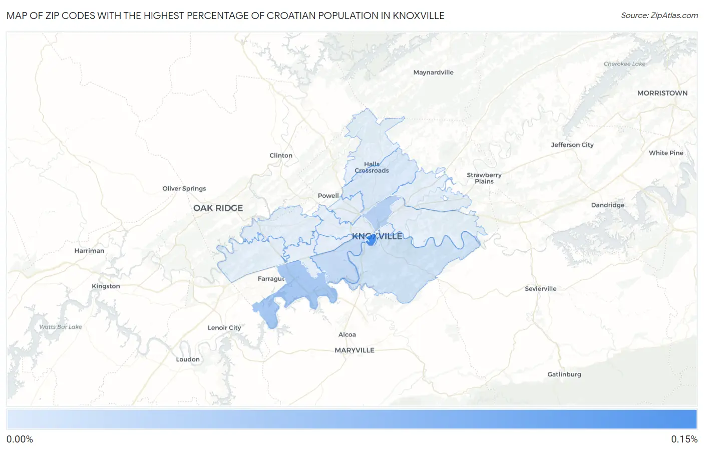 Zip Codes with the Highest Percentage of Croatian Population in Knoxville Map