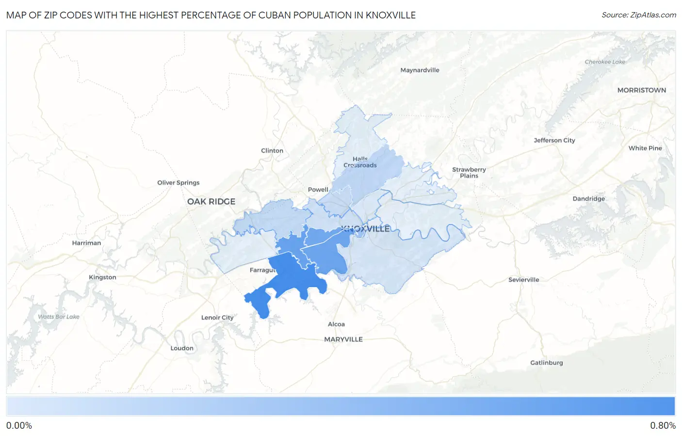 Zip Codes with the Highest Percentage of Cuban Population in Knoxville Map