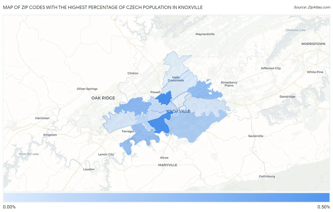 Zip Codes with the Highest Percentage of Czech Population in Knoxville Map