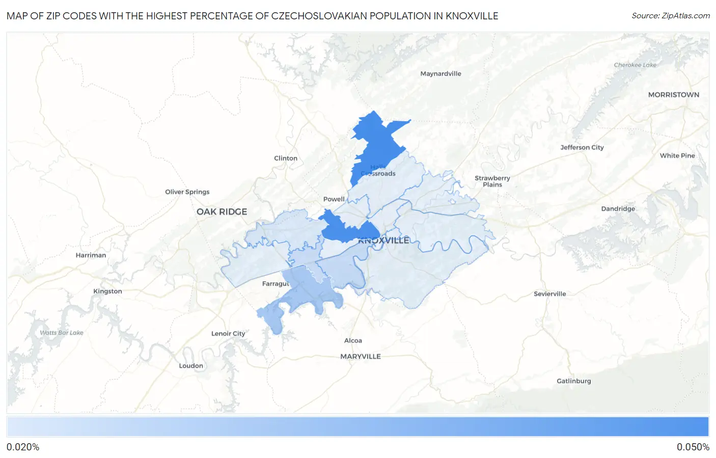 Zip Codes with the Highest Percentage of Czechoslovakian Population in Knoxville Map