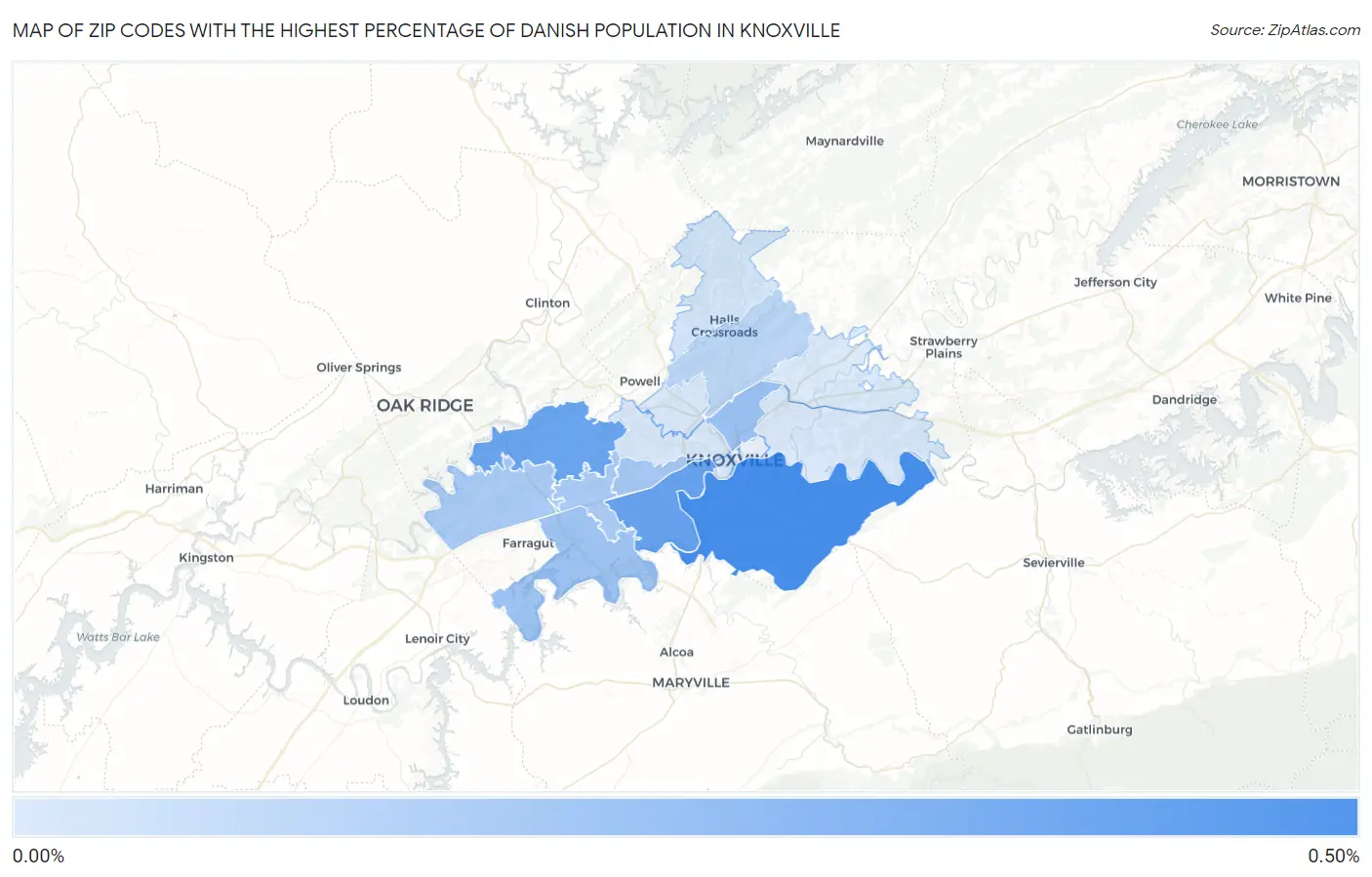 Zip Codes with the Highest Percentage of Danish Population in Knoxville Map