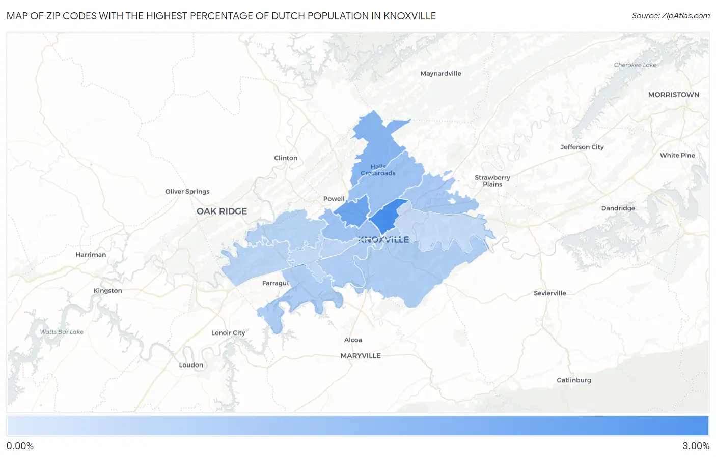 Zip Codes with the Highest Percentage of Dutch Population in Knoxville Map