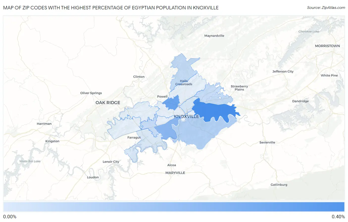 Zip Codes with the Highest Percentage of Egyptian Population in Knoxville Map