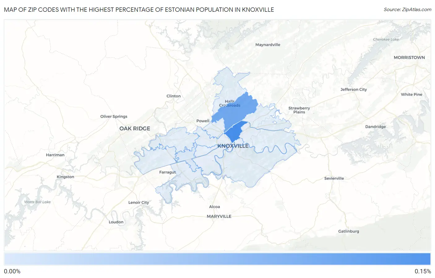 Zip Codes with the Highest Percentage of Estonian Population in Knoxville Map