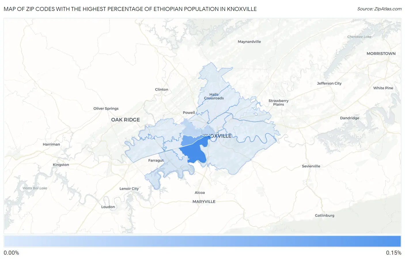 Zip Codes with the Highest Percentage of Ethiopian Population in Knoxville Map