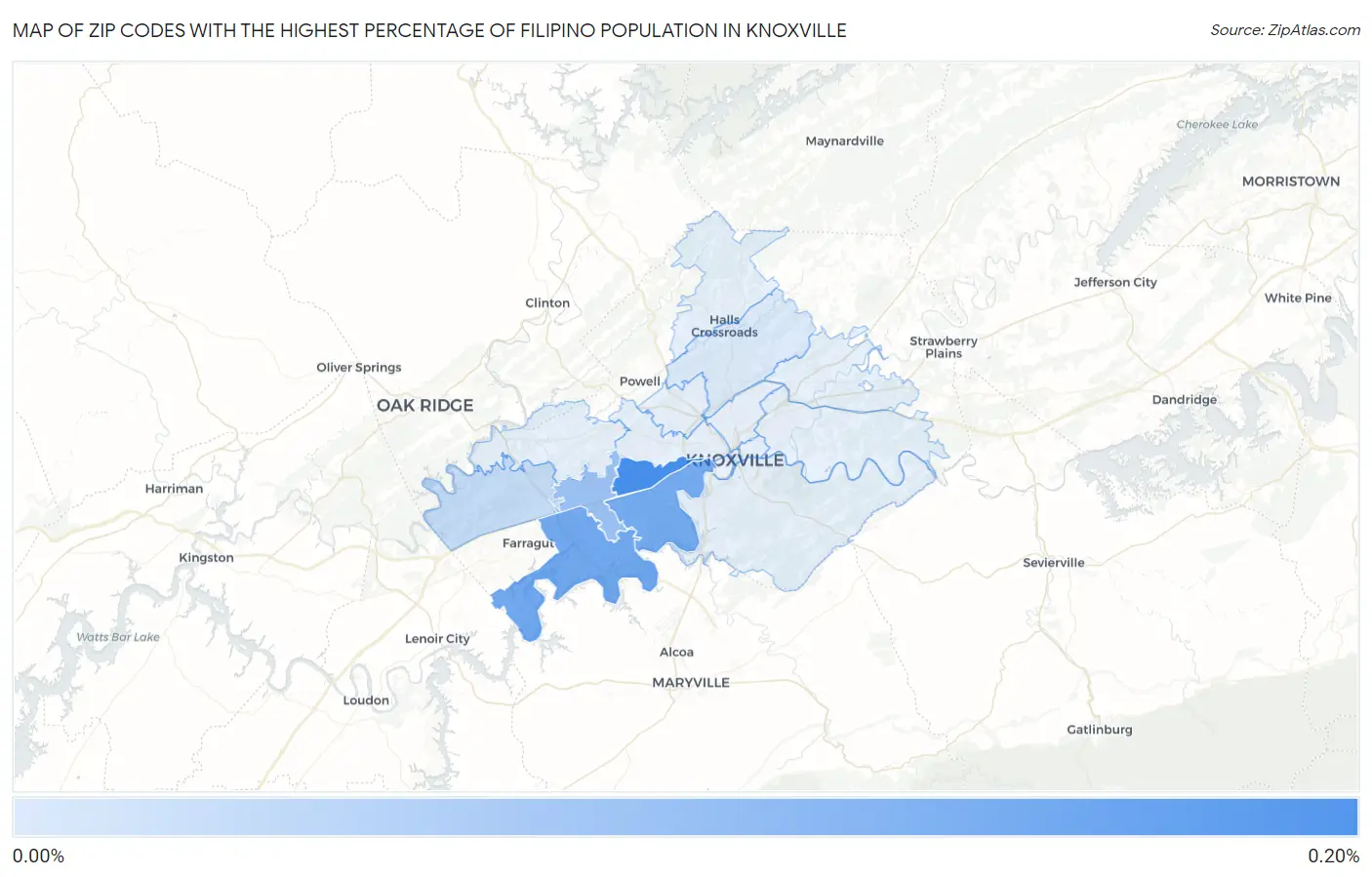 Zip Codes with the Highest Percentage of Filipino Population in Knoxville Map