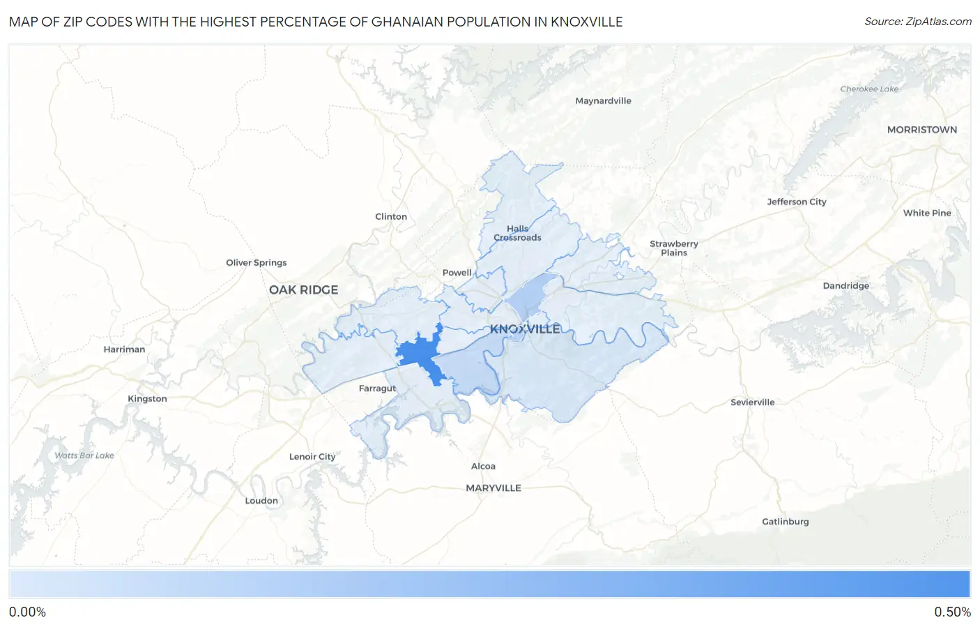 Zip Codes with the Highest Percentage of Ghanaian Population in Knoxville Map