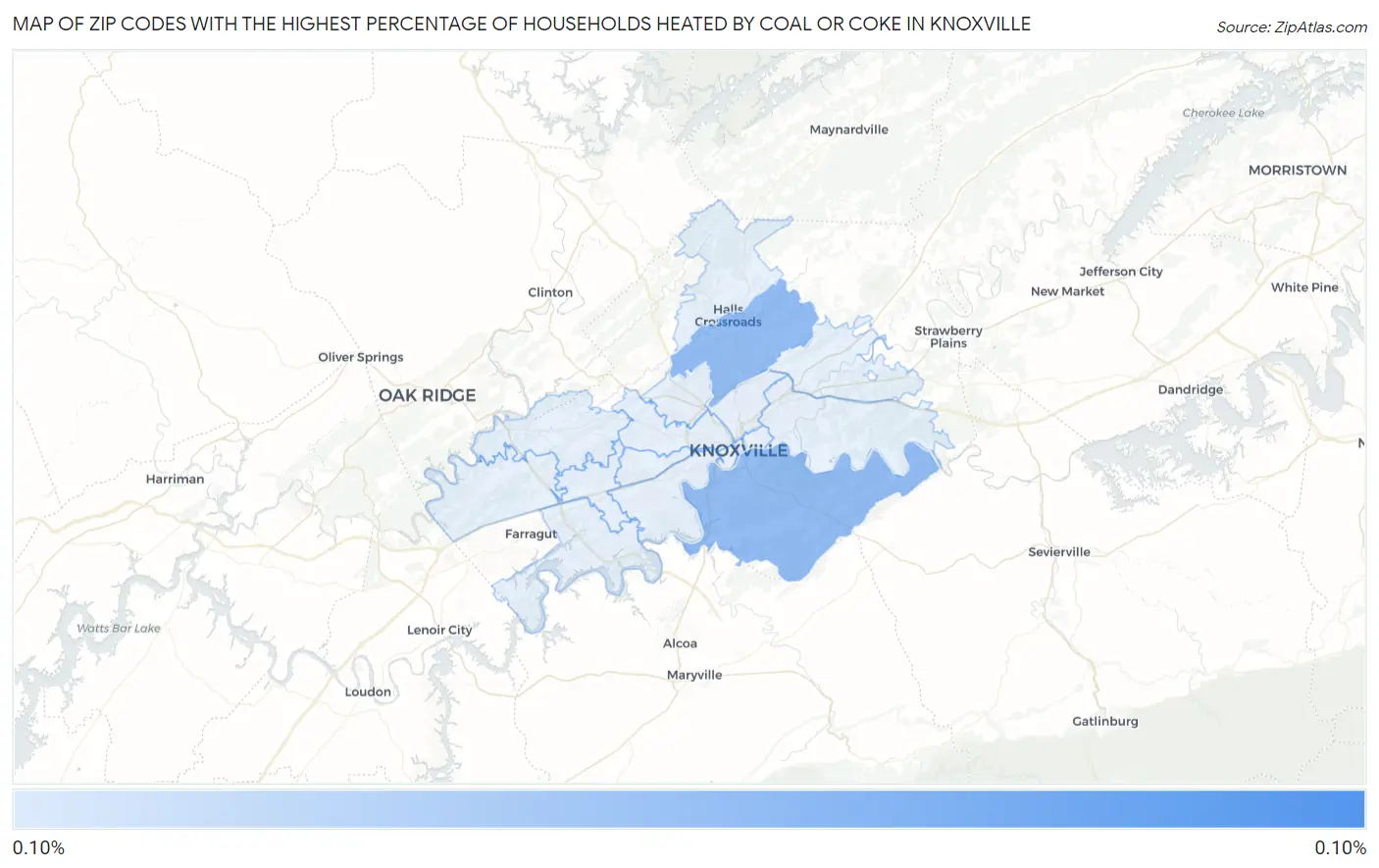 Zip Codes with the Highest Percentage of Households Heated by Coal or Coke in Knoxville Map