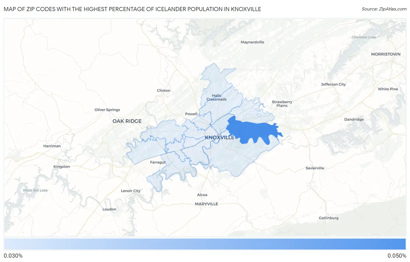Zip Codes with the Highest Percentage of Icelander Population in Knoxville Map