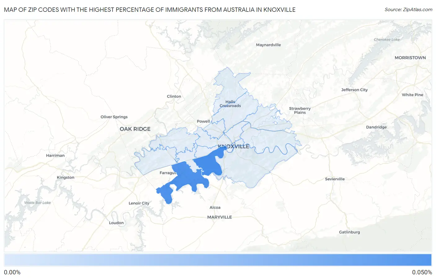 Zip Codes with the Highest Percentage of Immigrants from Australia in Knoxville Map