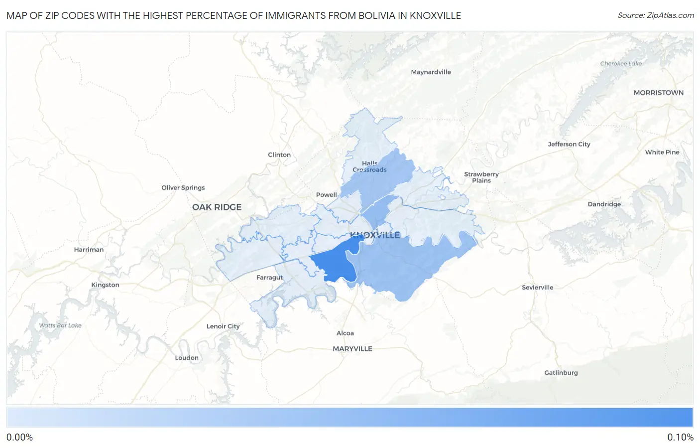 Zip Codes with the Highest Percentage of Immigrants from Bolivia in Knoxville Map