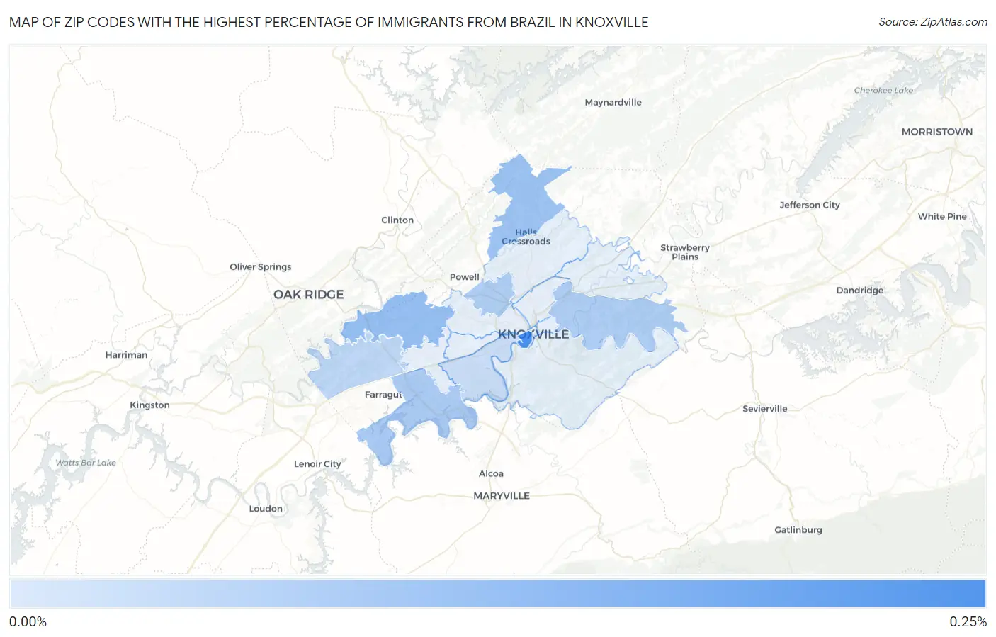 Zip Codes with the Highest Percentage of Immigrants from Brazil in Knoxville Map
