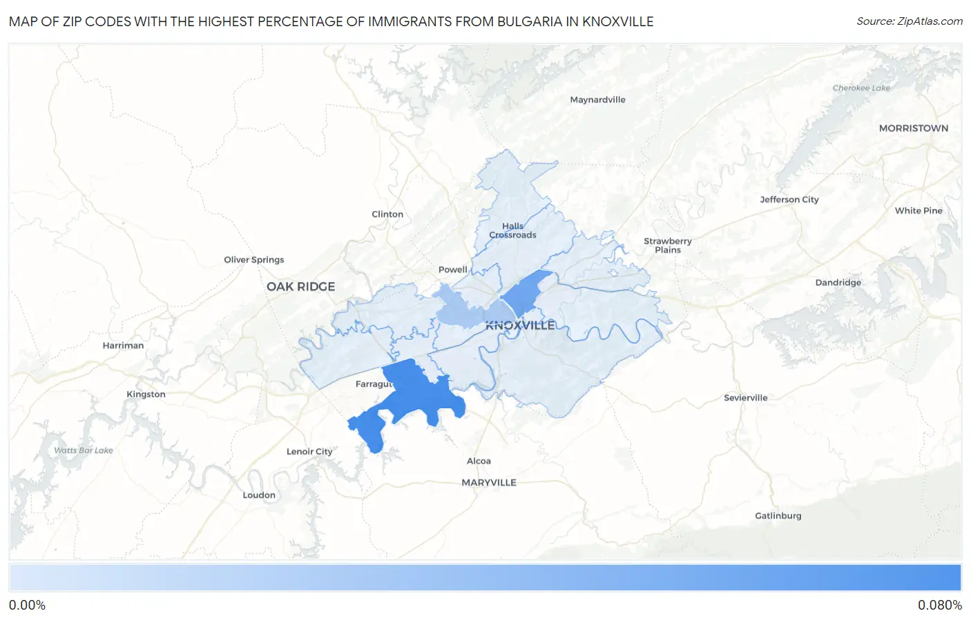 Zip Codes with the Highest Percentage of Immigrants from Bulgaria in Knoxville Map