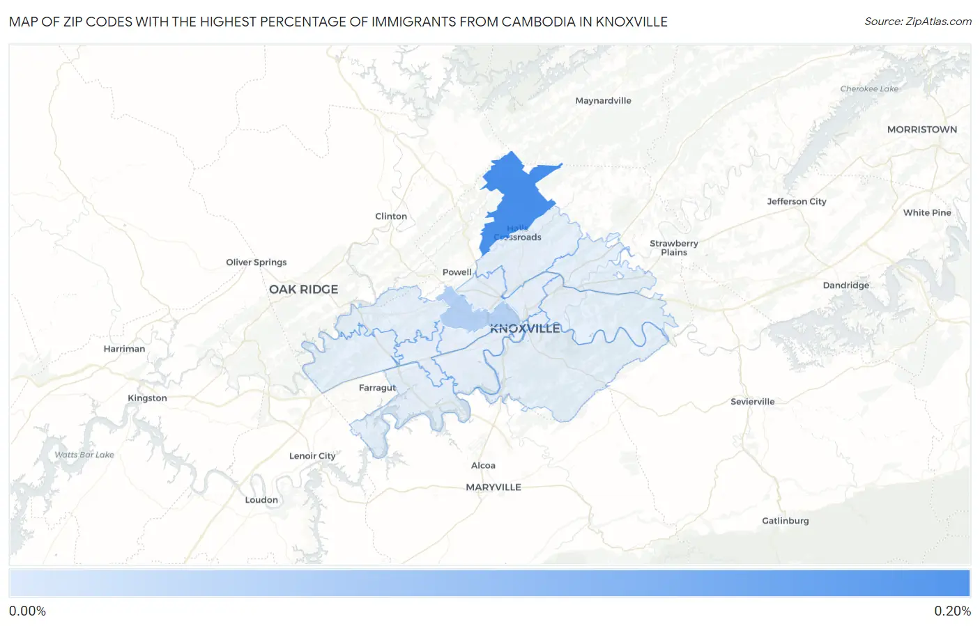 Zip Codes with the Highest Percentage of Immigrants from Cambodia in Knoxville Map
