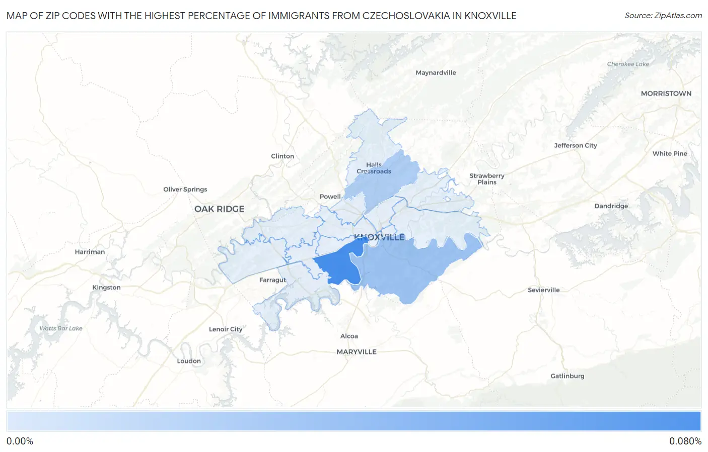 Zip Codes with the Highest Percentage of Immigrants from Czechoslovakia in Knoxville Map