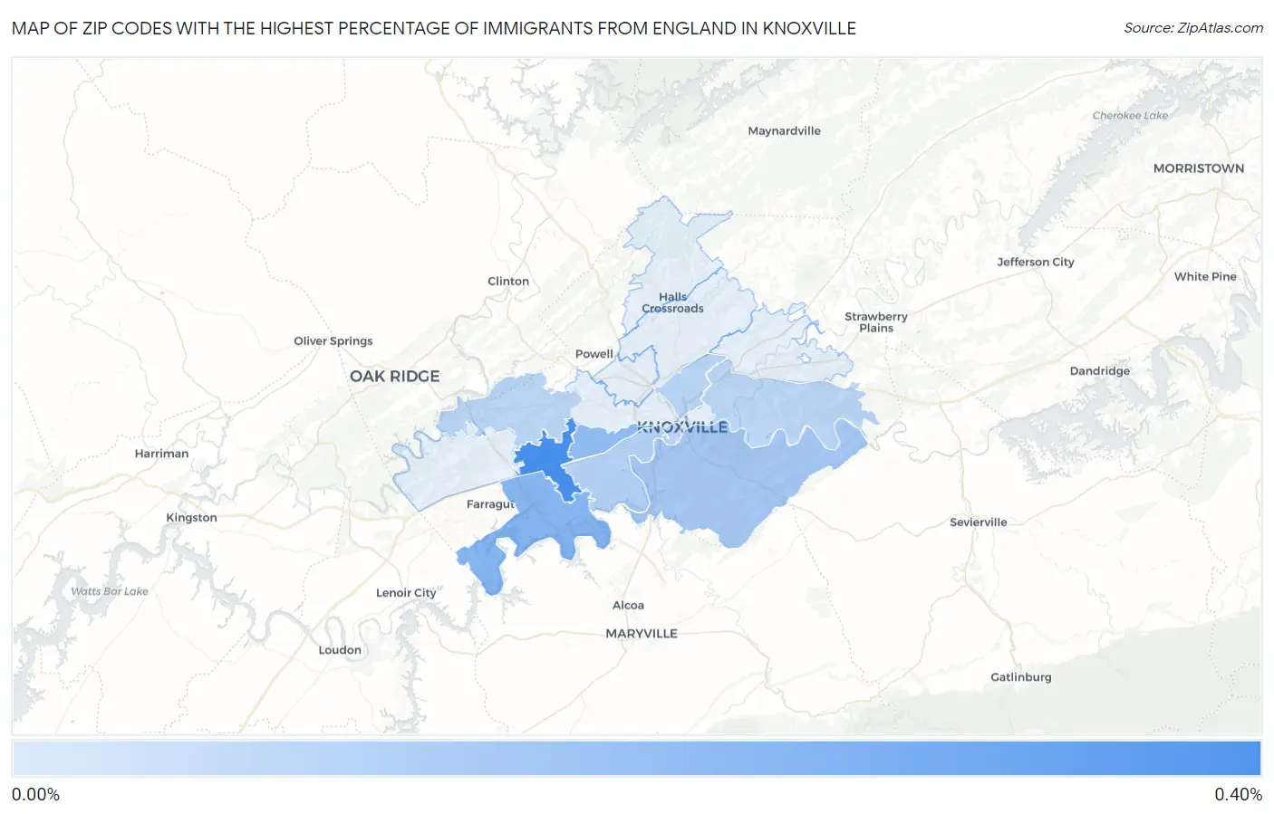 Zip Codes with the Highest Percentage of Immigrants from England in Knoxville Map