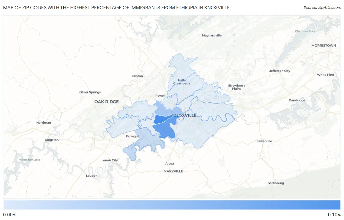 Zip Codes with the Highest Percentage of Immigrants from Ethiopia in Knoxville Map