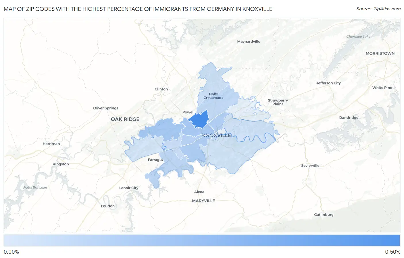 Zip Codes with the Highest Percentage of Immigrants from Germany in Knoxville Map