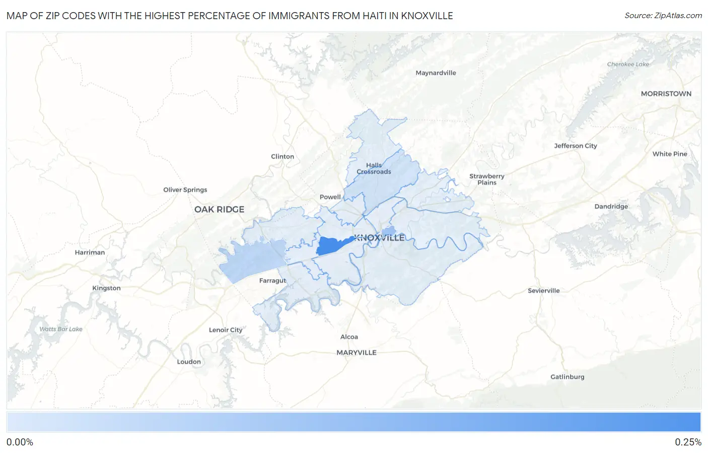Zip Codes with the Highest Percentage of Immigrants from Haiti in Knoxville Map