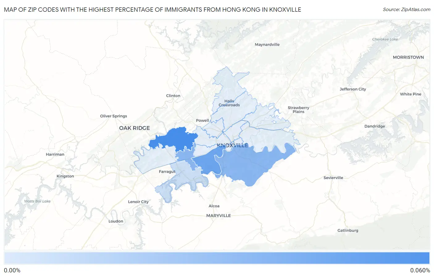 Zip Codes with the Highest Percentage of Immigrants from Hong Kong in Knoxville Map