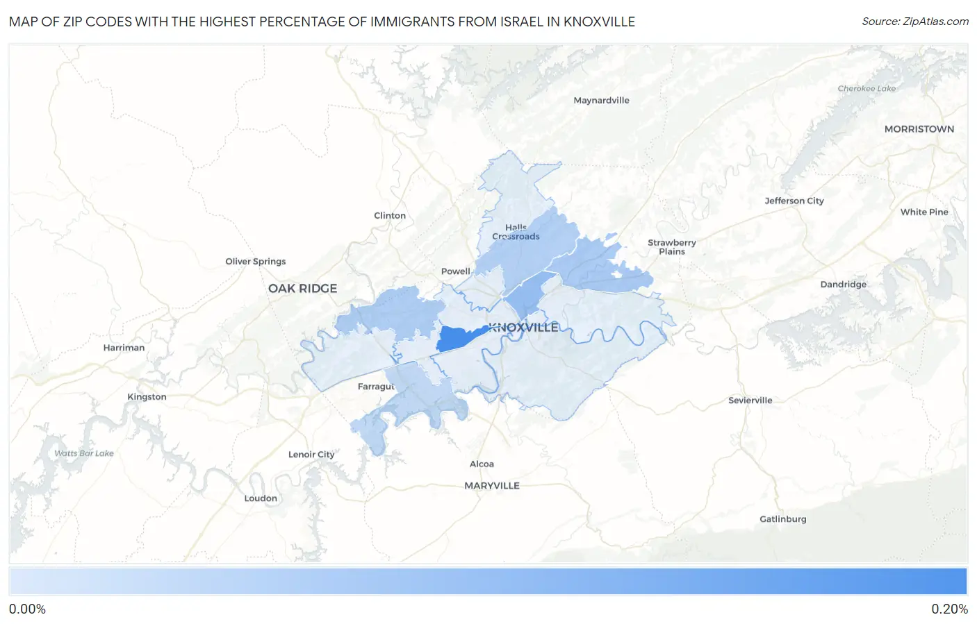 Zip Codes with the Highest Percentage of Immigrants from Israel in Knoxville Map