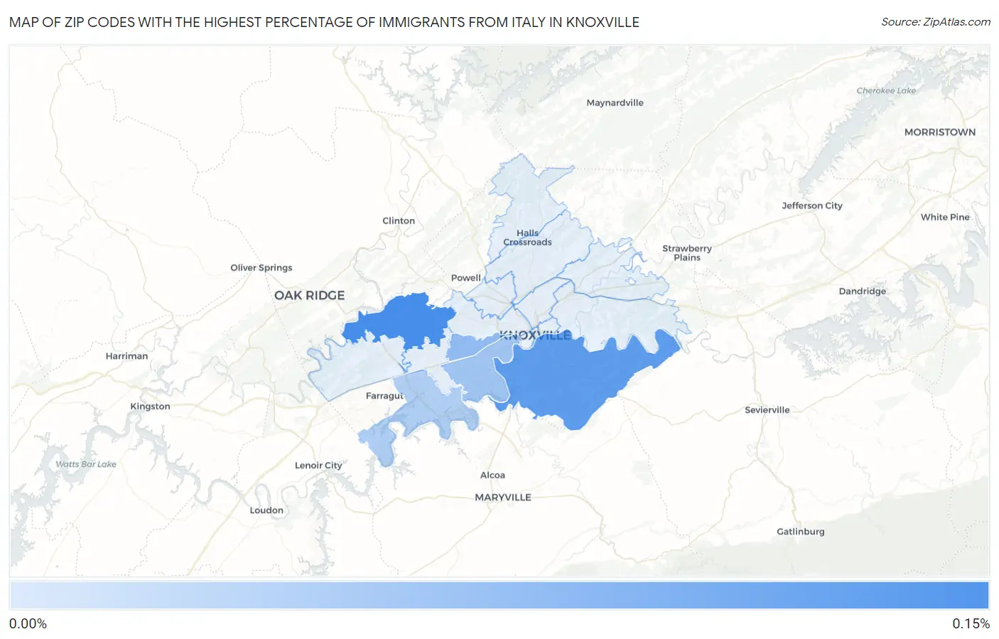 Zip Codes with the Highest Percentage of Immigrants from Italy in Knoxville Map