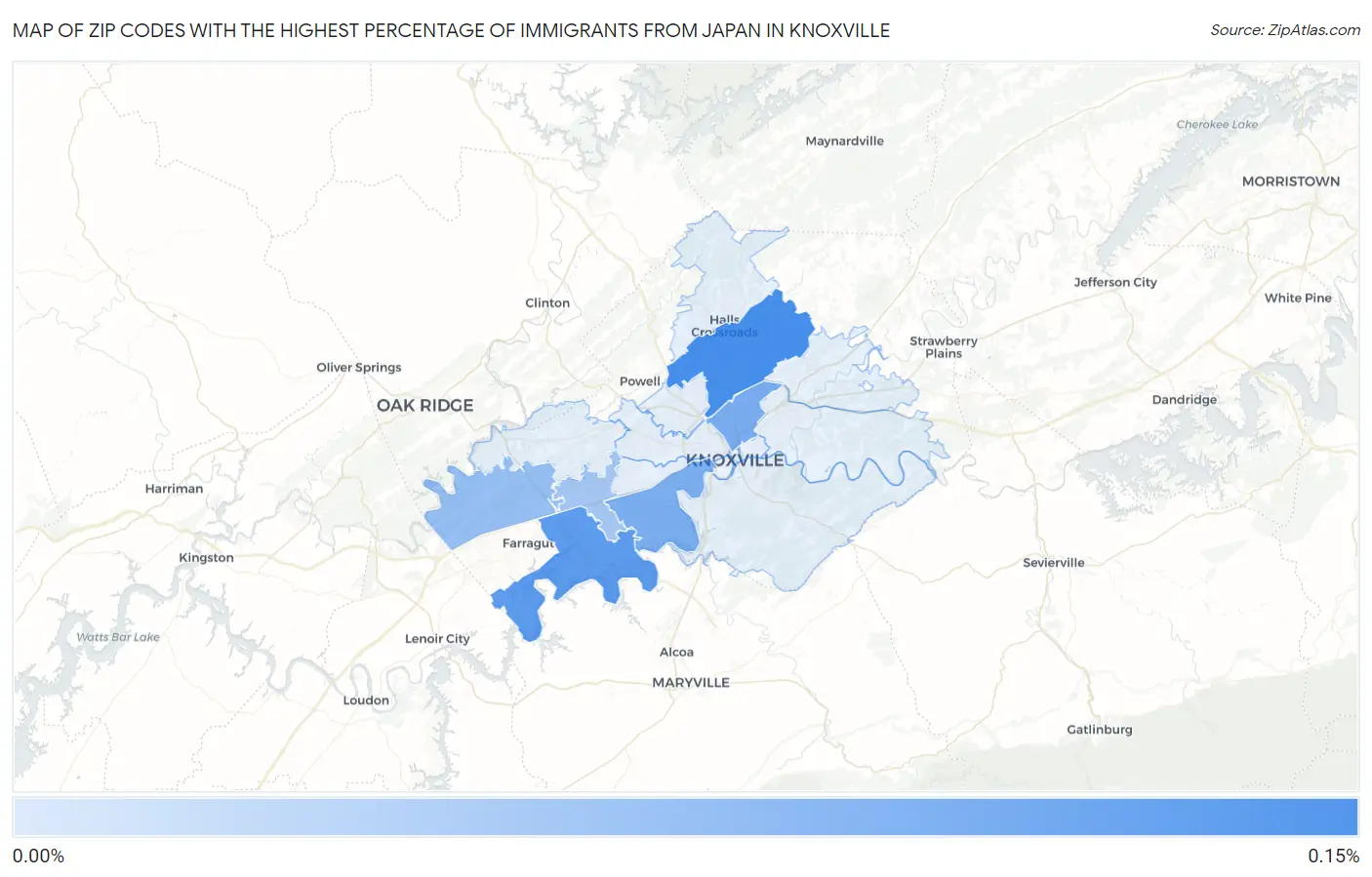 Zip Codes with the Highest Percentage of Immigrants from Japan in Knoxville Map