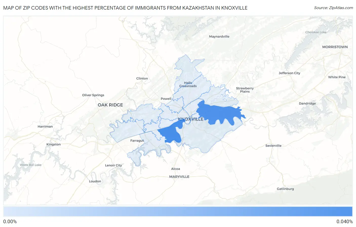 Zip Codes with the Highest Percentage of Immigrants from Kazakhstan in Knoxville Map