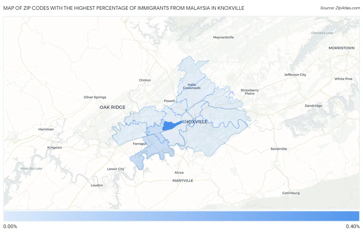 Zip Codes with the Highest Percentage of Immigrants from Malaysia in Knoxville Map